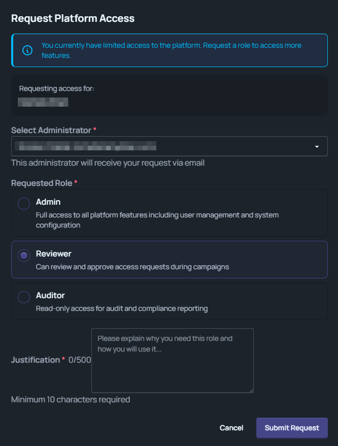 Zugriffsanfrage für neue Benutzer