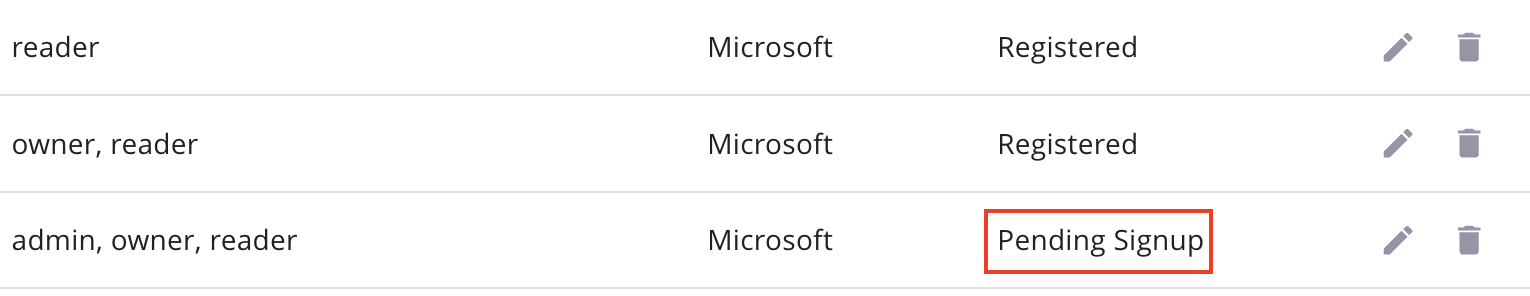 Invited user sign-up pending