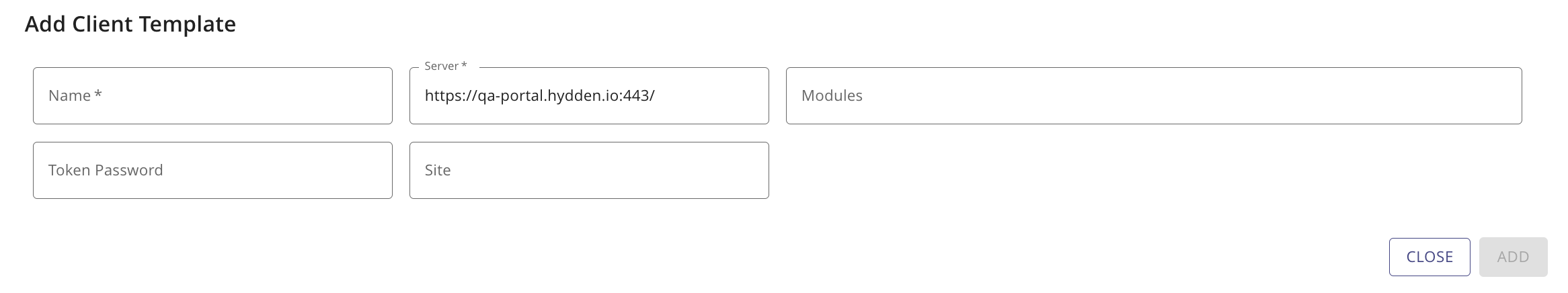 The Create Client Template modal