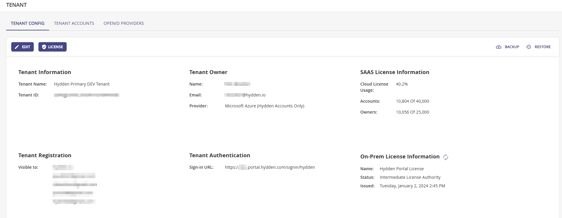 The Edit Tenant modal